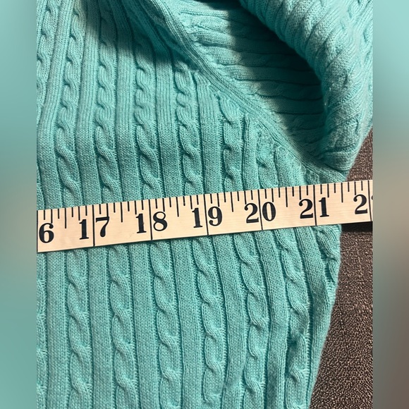 Cape Madras Cape Elizabeth, Maine teal cable knit V-neck pima cotton XL sweater - Picture 5 of 6
